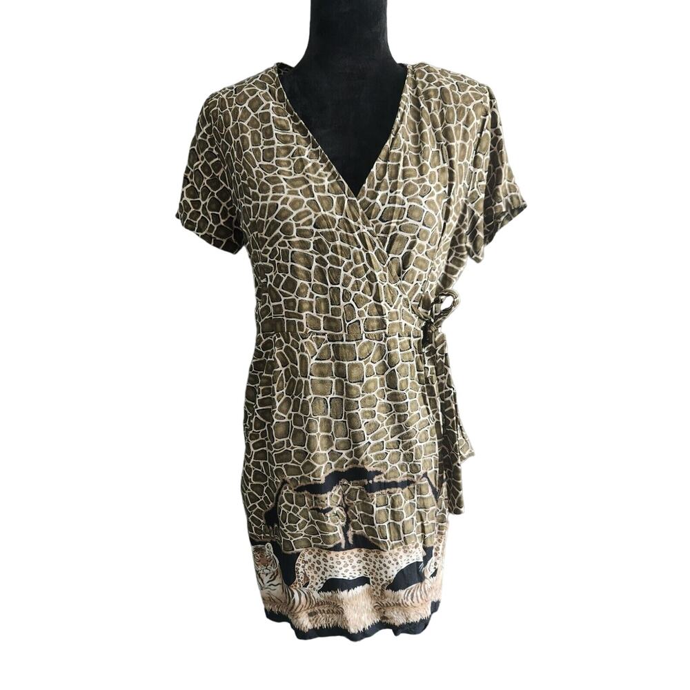 Vintage Kdk Designs Wrap Short Sleeves Safari Wrap Mini Dress 10p